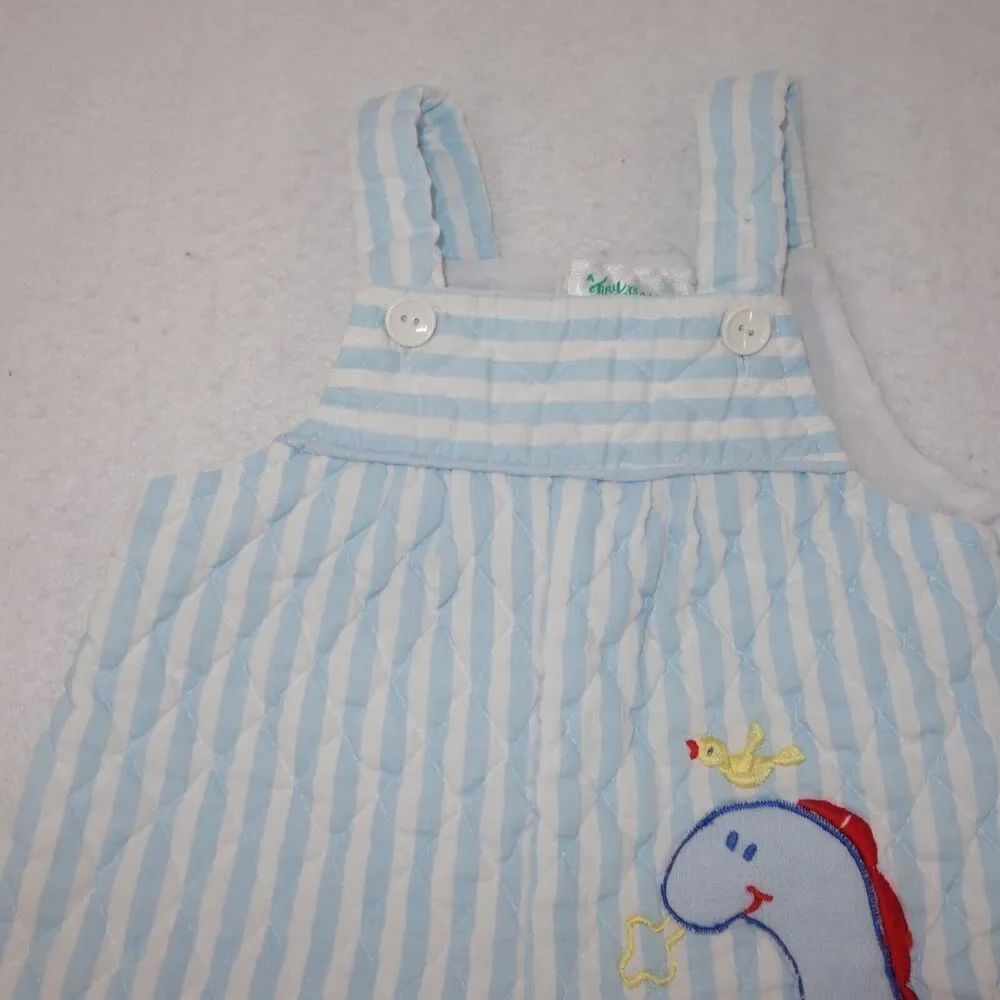 Vintage Tiny Tots Original Blue Stripe Dinosaur Made In USA Overalls 6-9 Months